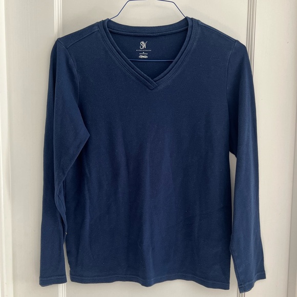 Studio Works Navy V Neck Long Sleeve Tee Size Medium - Picture 2 of 4